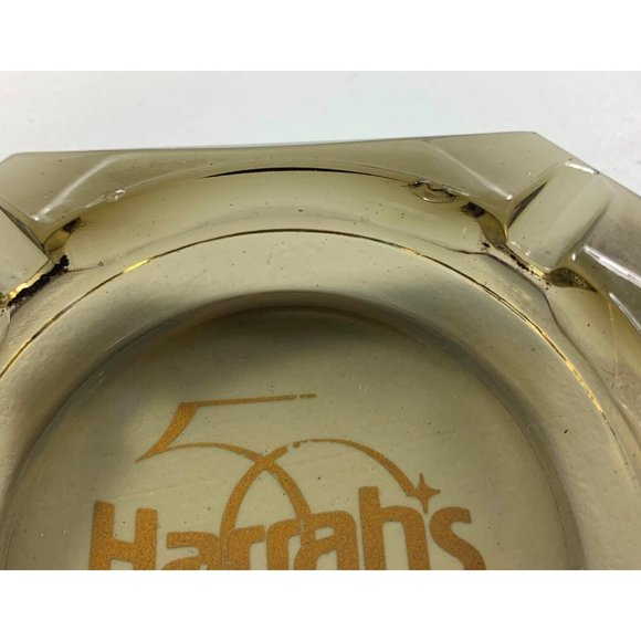Harrahs 50th Annivesary Ashtray Smoked Glass Advertising Hotel Casino Nevada - Picture 4 of 7